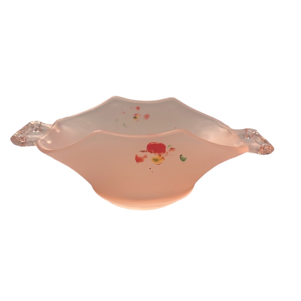 Vintage Lancaster Floral Pink Satin Depression Server & Bowl Bundle - Picture 4 of 6